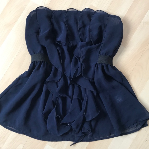 CINCH WAIST RUFFLE STRAPLESS TOP - Picture 3 of 5